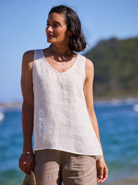 Tilba French Linen Top Coconut