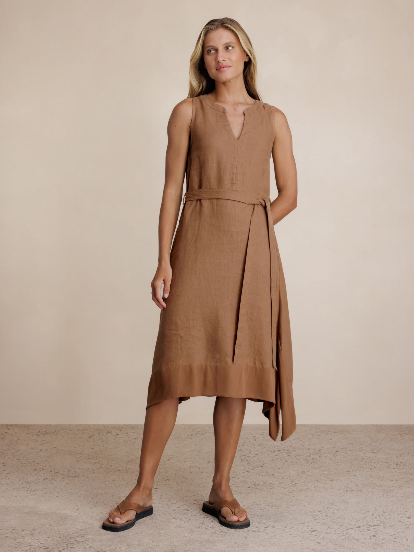 Inez Linen Midi Dress Desert Sand