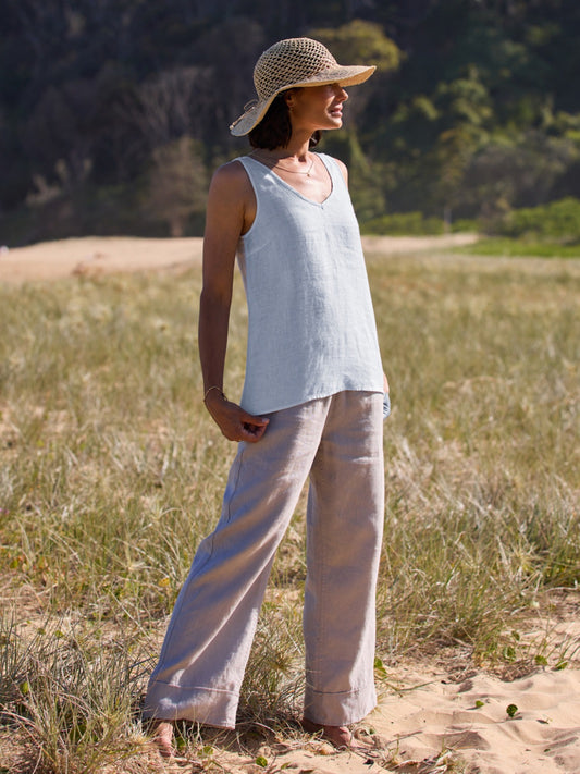 Tilba French Linen Top Serene Blue