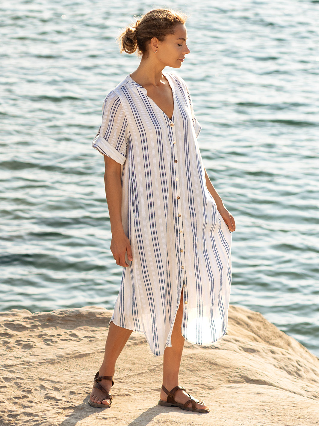 Athena Cotton Dress Azure Stripe