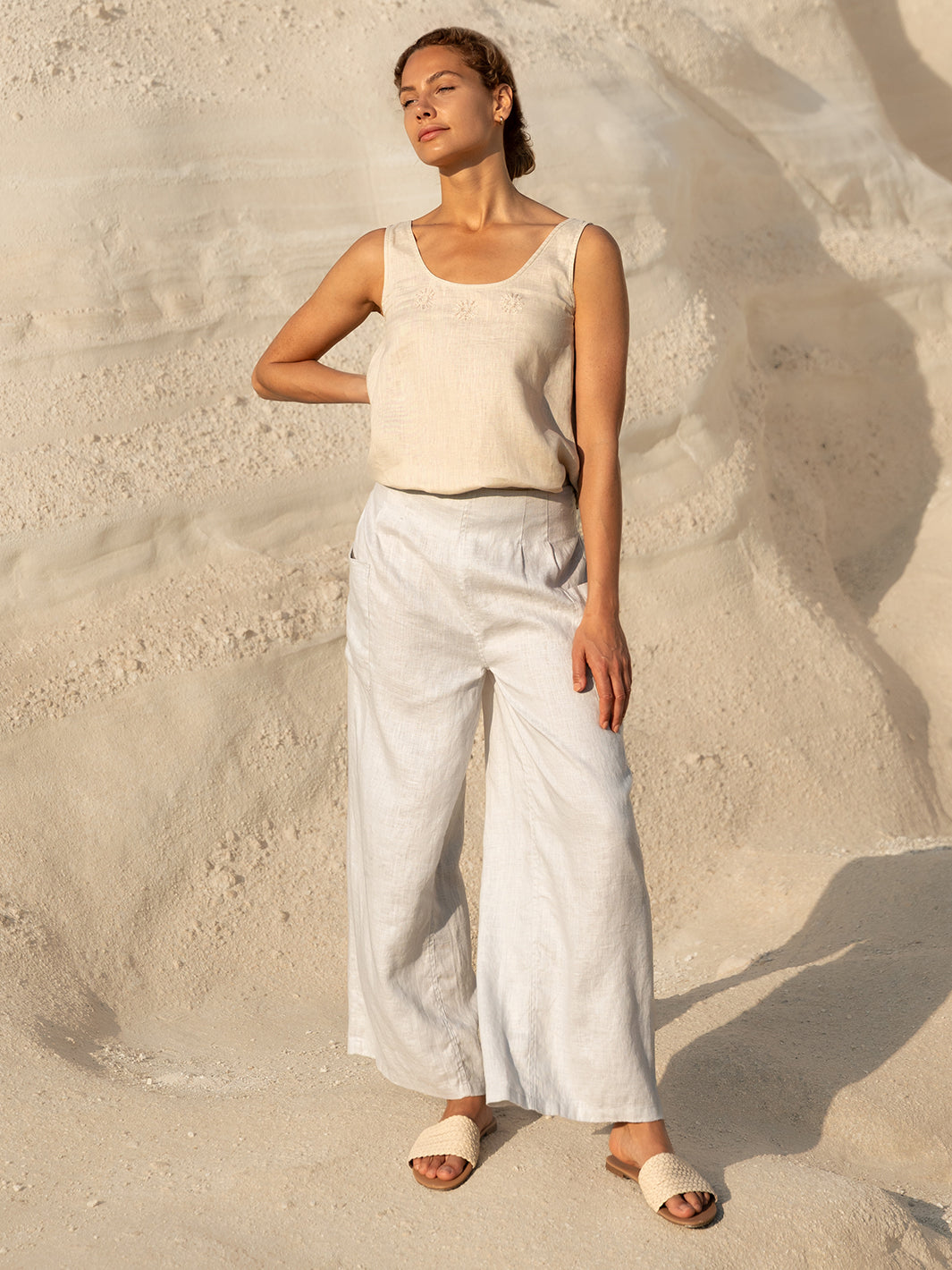 Milos Linen Pants Oyster – Nomad the Label Outlet