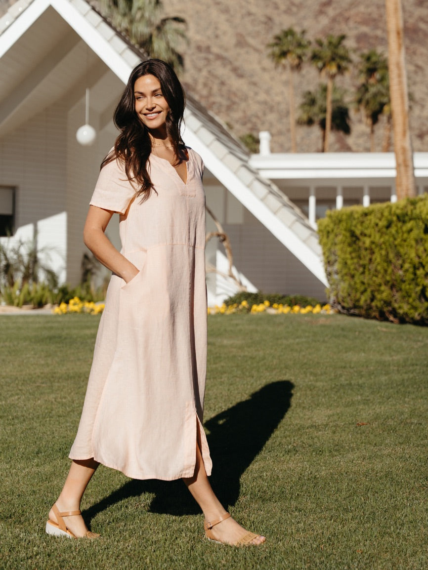 Tulum Linen Midi Dress Seashell Pink Tulum Linen Midi Dress Seashell Pink
