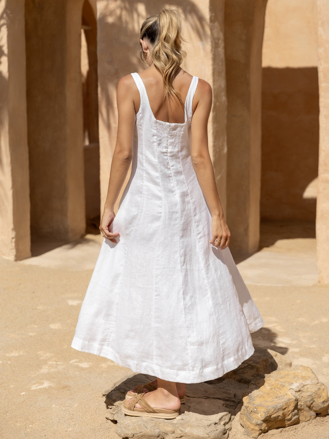 Rosalina Linen Midi Dress White