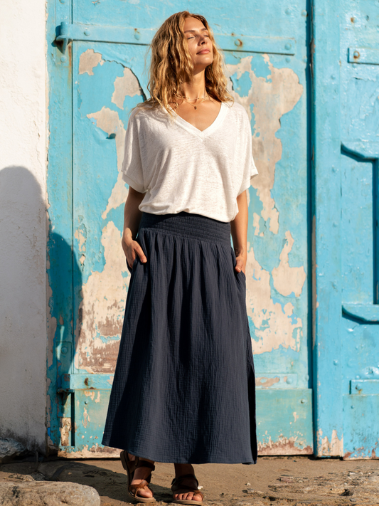 Chania Cotton Skirt Charcoal