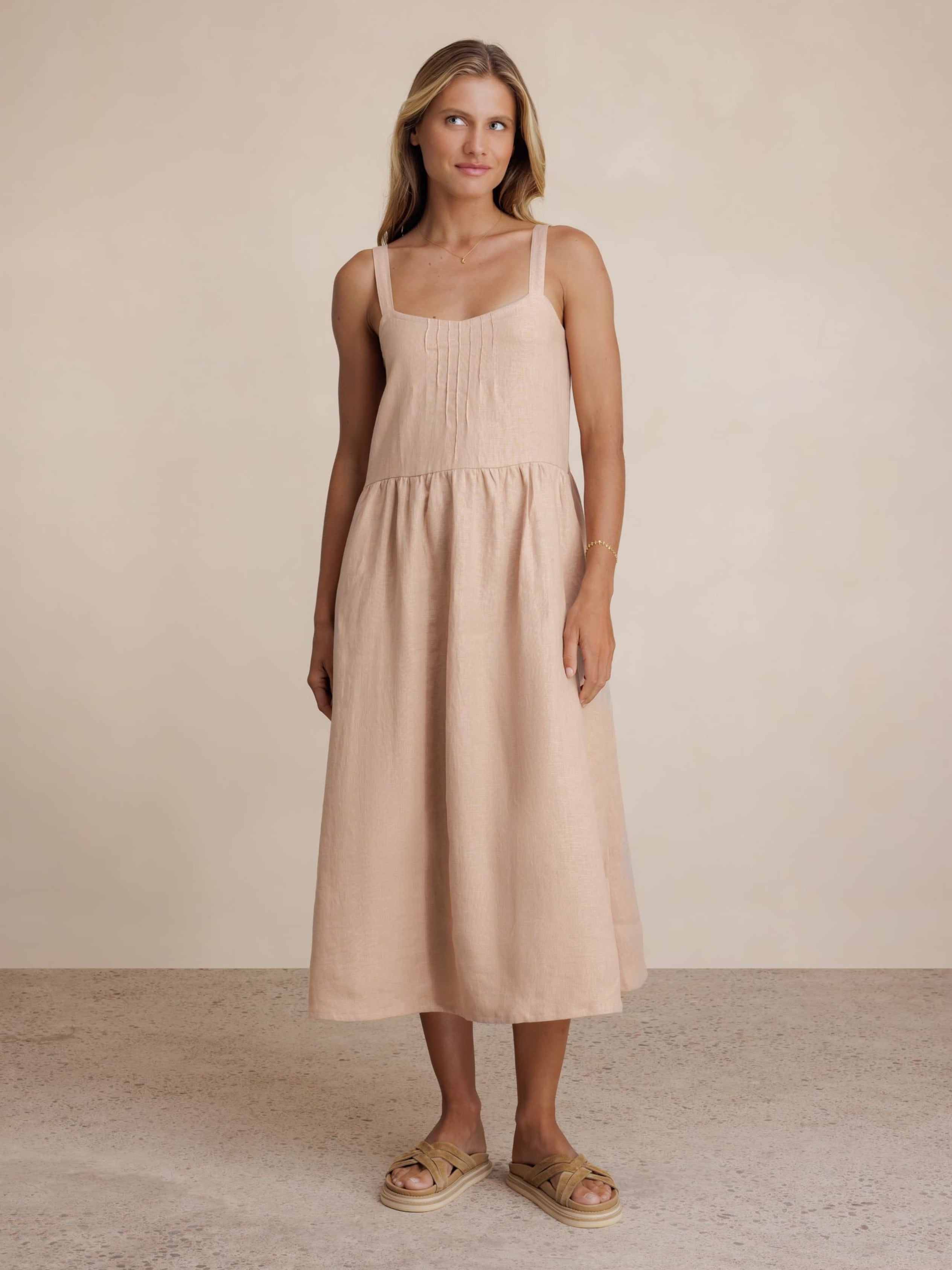 Maeve Linen Midi Dress Tea Rose | Linen Dress – Nomad the Label Outlet