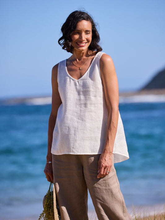 Tilba French Linen Top Coconut