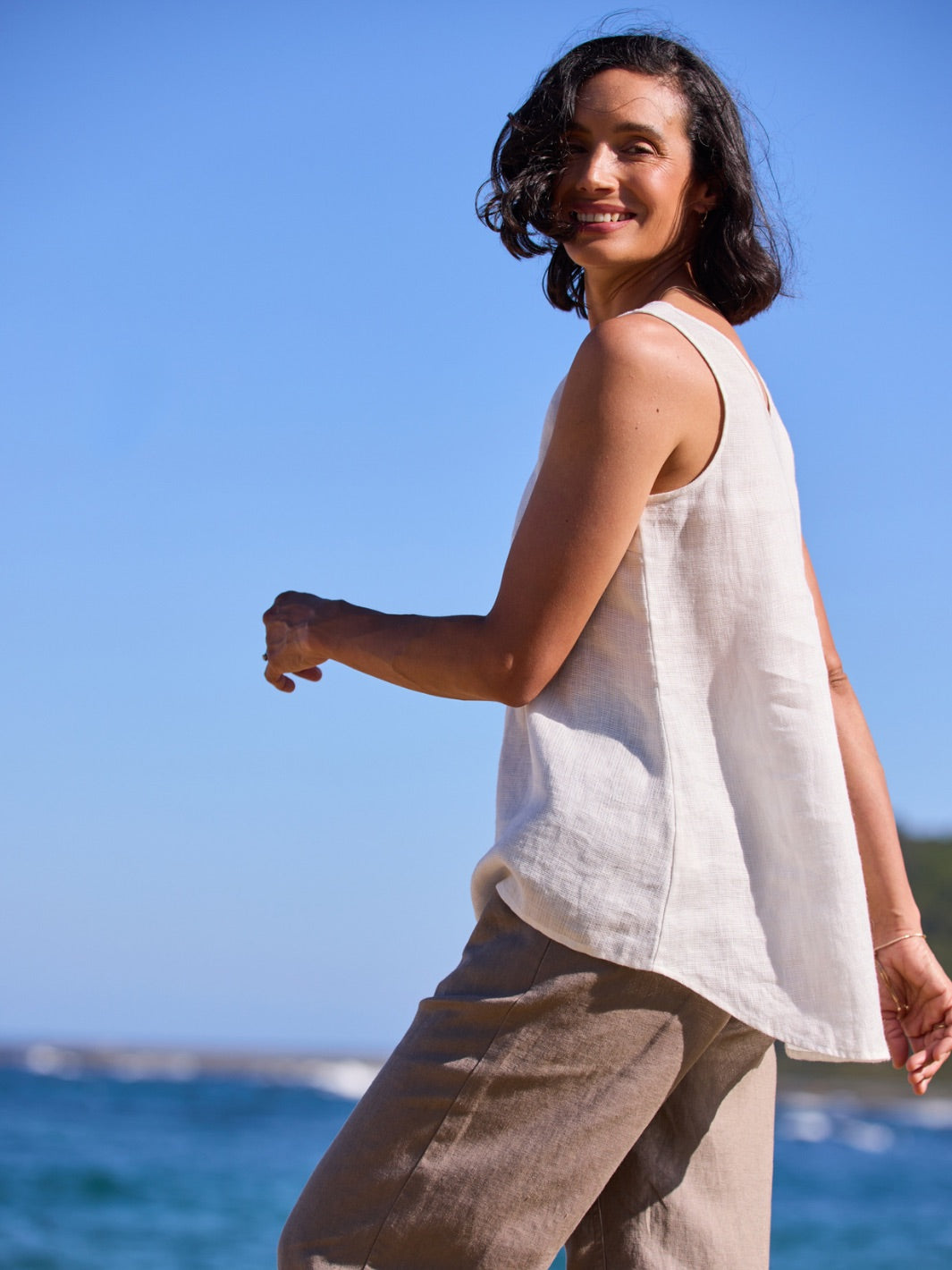 Tilba French Linen Top Coconut