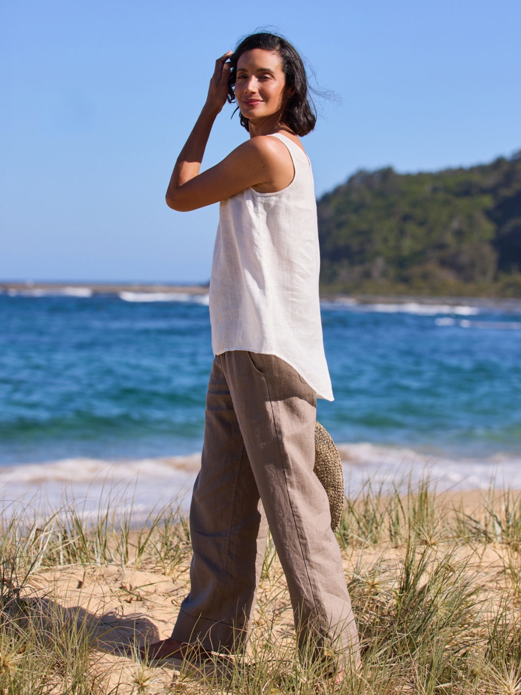 Tilba French Linen Top Coconut