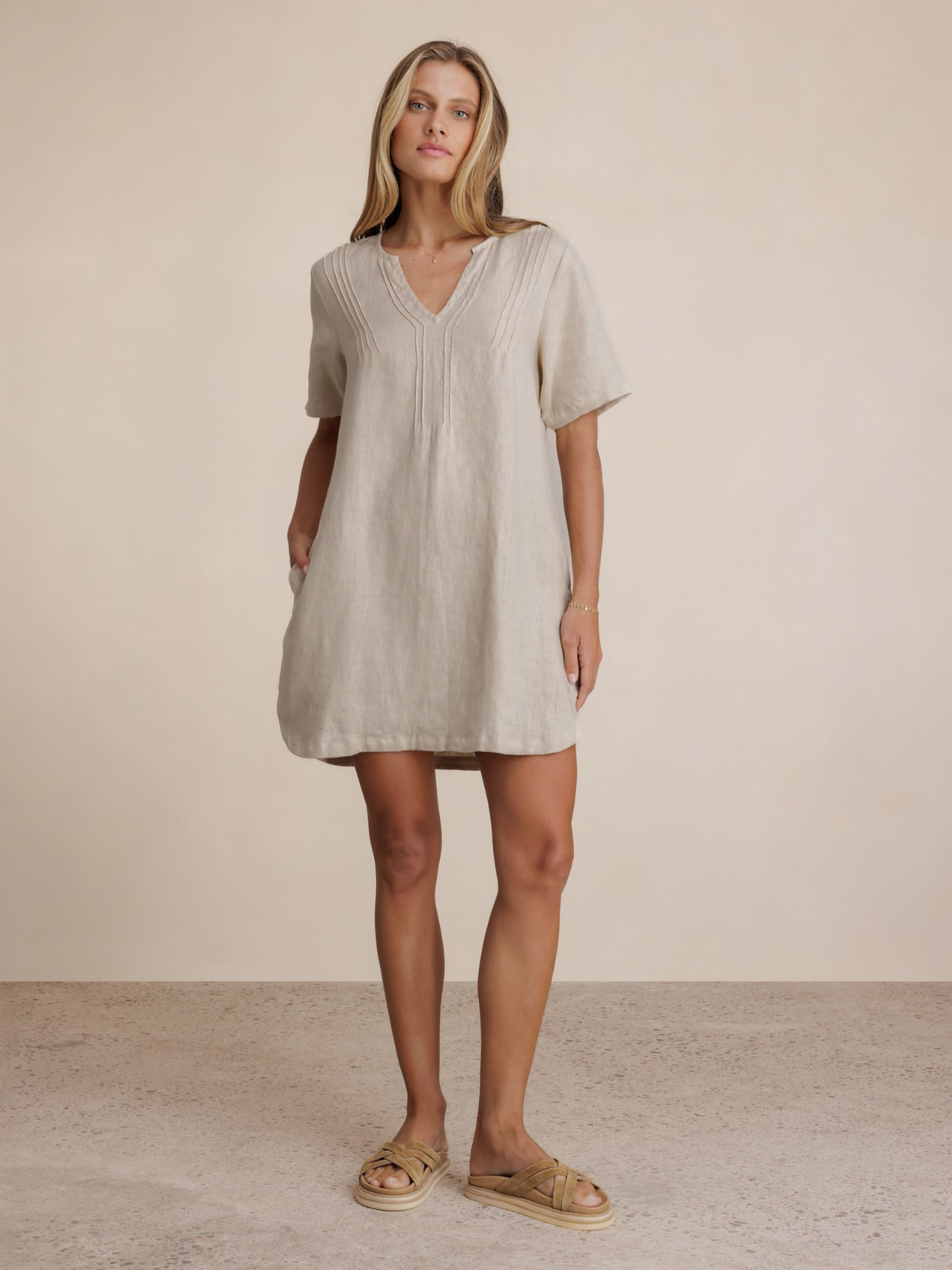 Gardenia Linen Mini Dress Stone