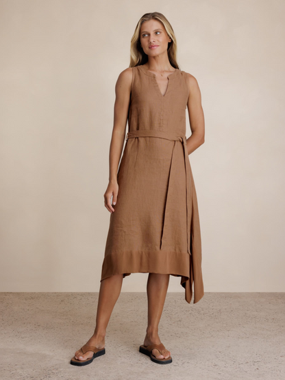 Inez Linen Midi Dress Desert Sand