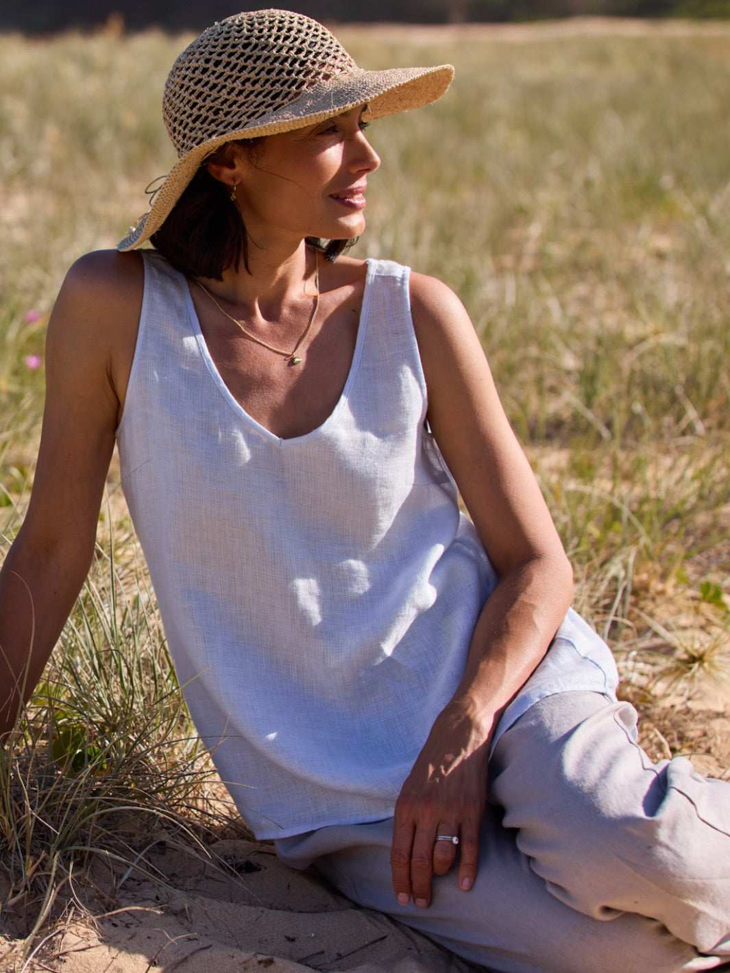 Tilba French Linen Top Serene Blue