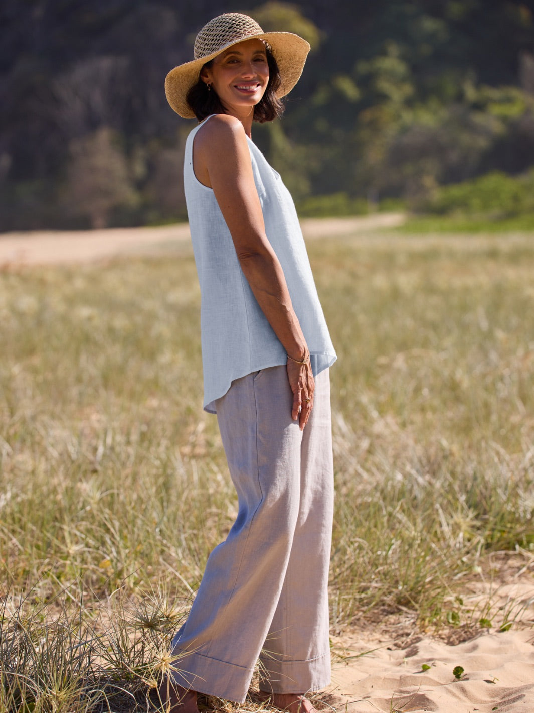 Tilba French Linen Top Serene Blue