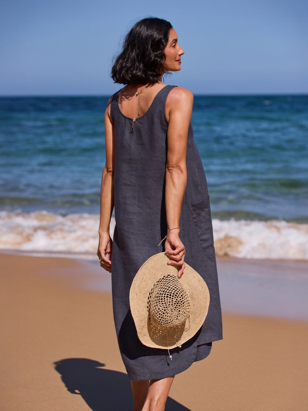 Laurel French Linen Dress Charcoal