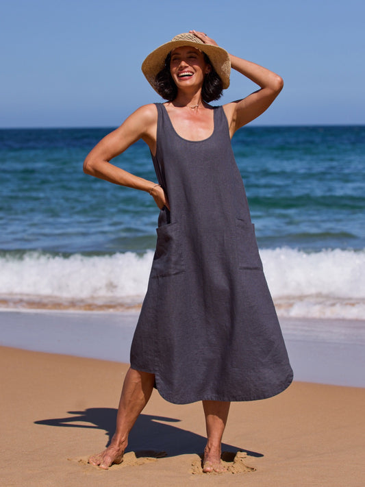 Laurel French Linen Dress Charcoal