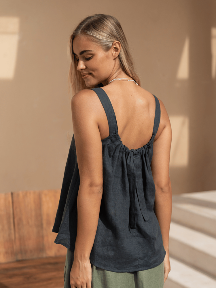 Soella French Linen Top Charcoal