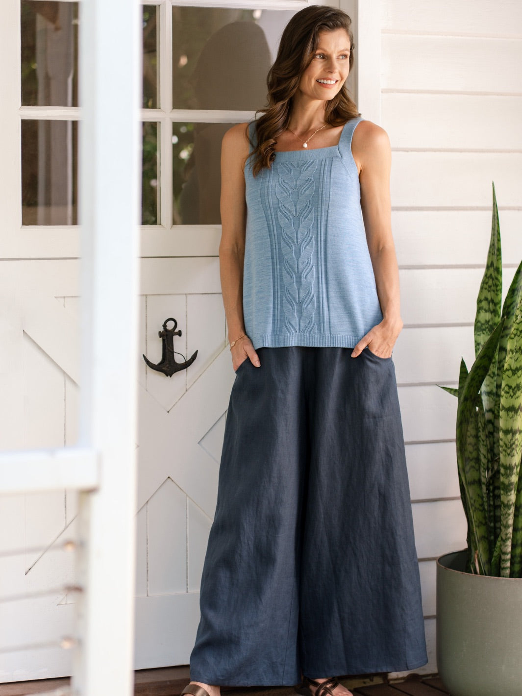 Adrift Merino Wool Knit Top Sea Blue