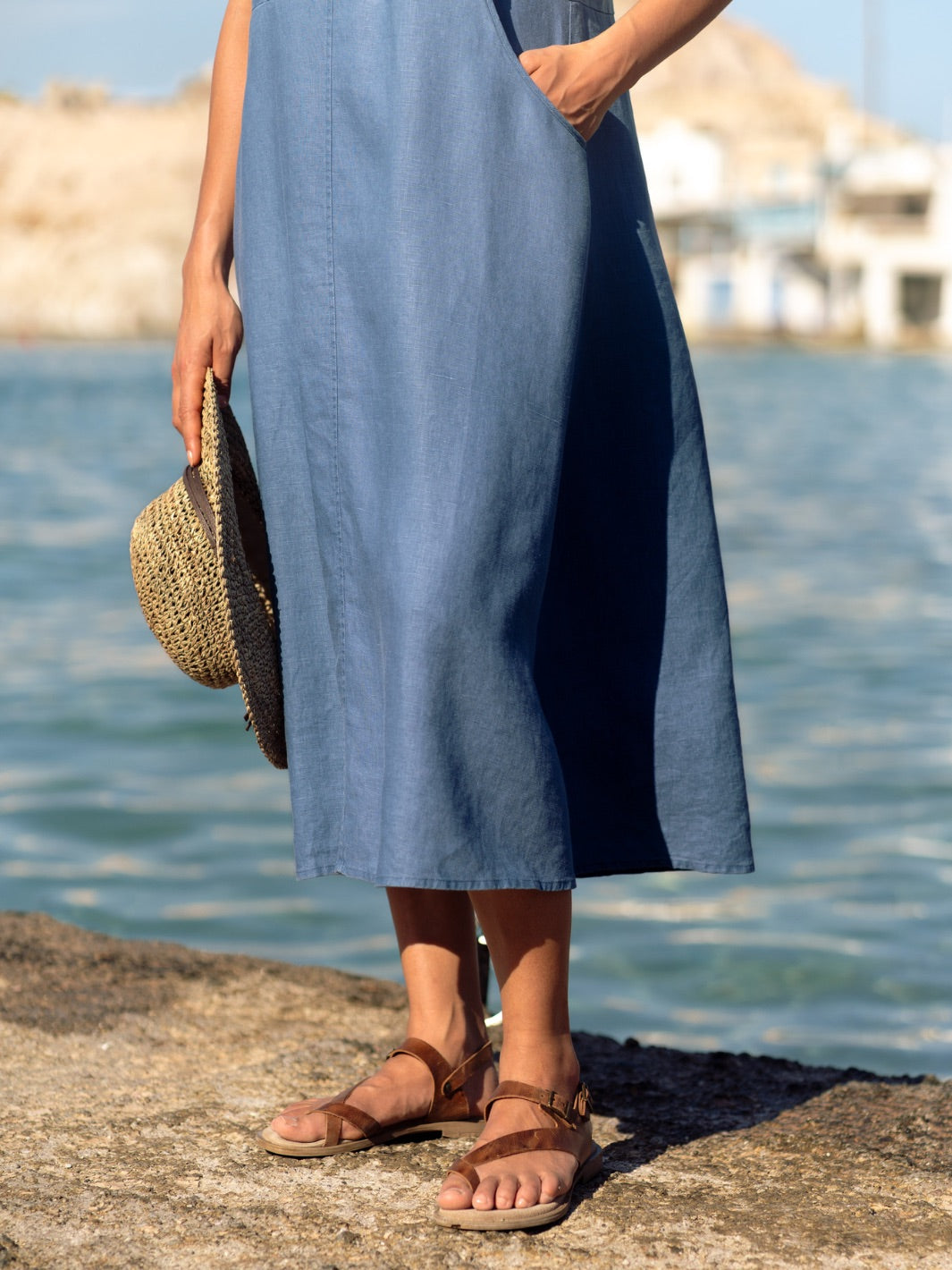 Angelina Linen Dress Aegean Blue Nomad the Label Outlet Angelina Linen Dress Aegean Blue Nomad the Label Outlet