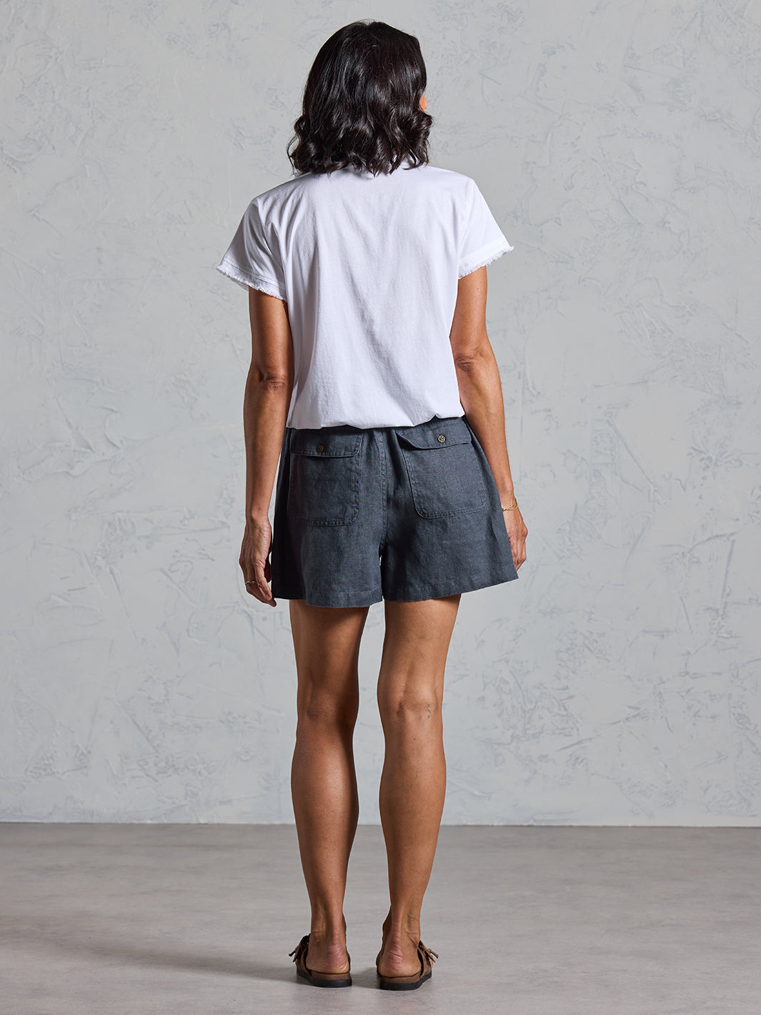 Anika French Linen Shorts Charcoal