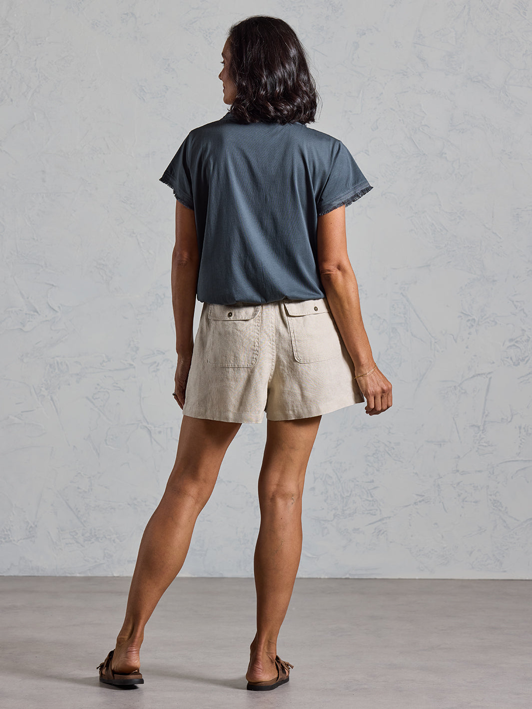 Anika French Linen Shorts Stone