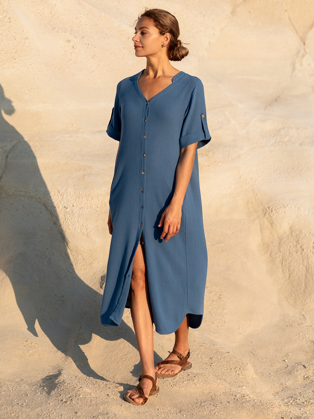 Athena Cotton Dress Aegean Blue
