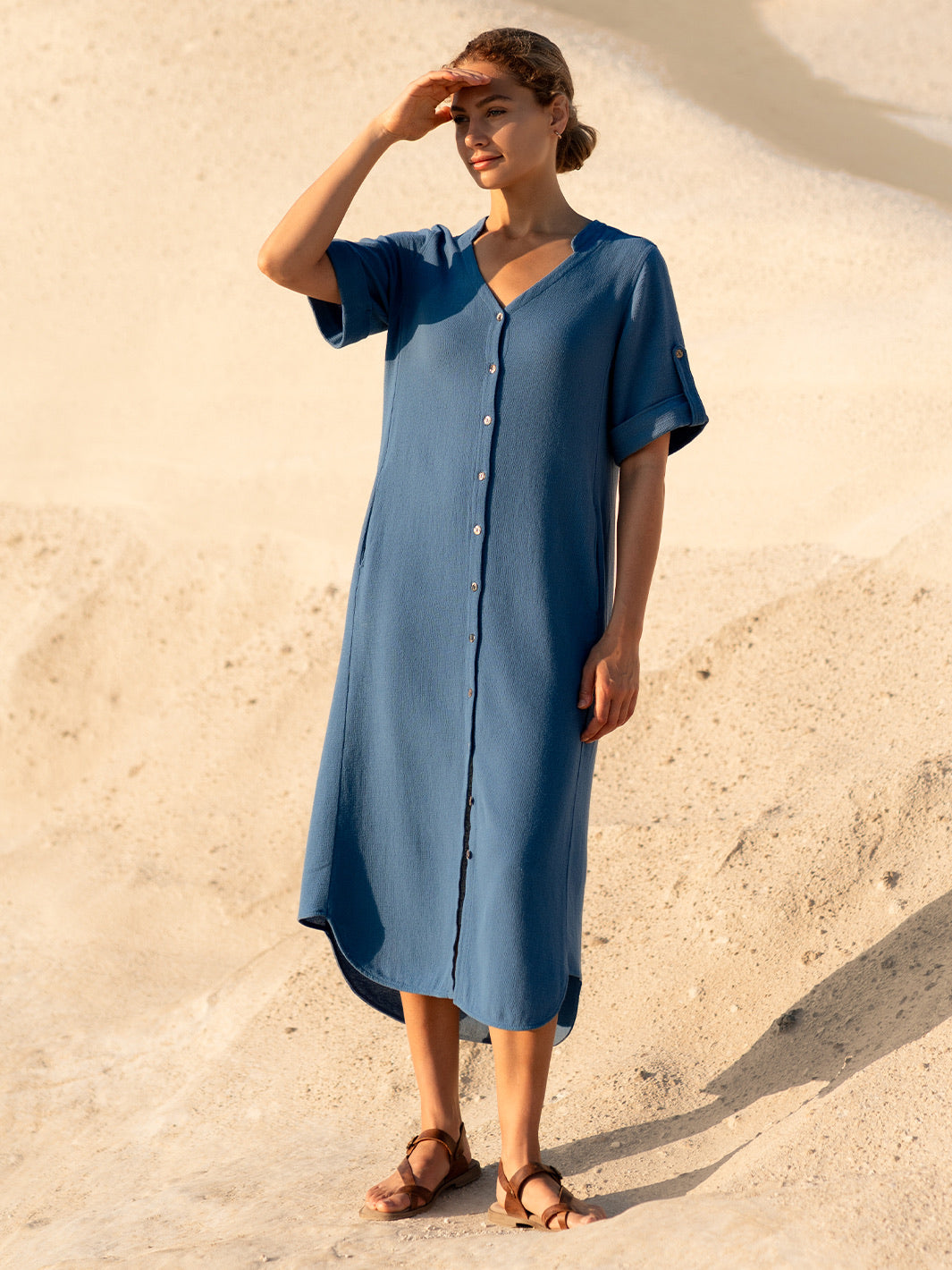 Athena Cotton Dress Aegean Blue