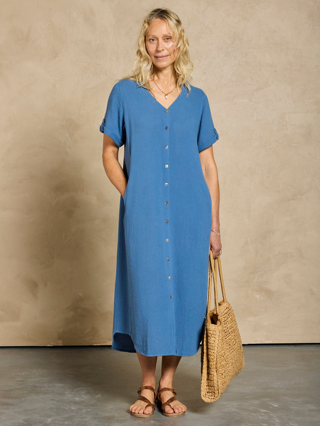 Athena Cotton Dress Aegean Blue