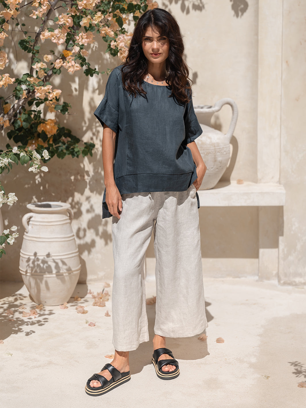 Costa French Linen and Cotton Top Charcoal