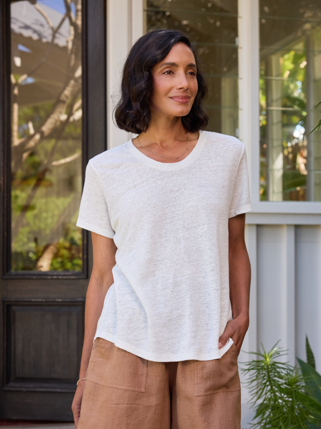 Clovelly French Linen T-Shirt Coconut