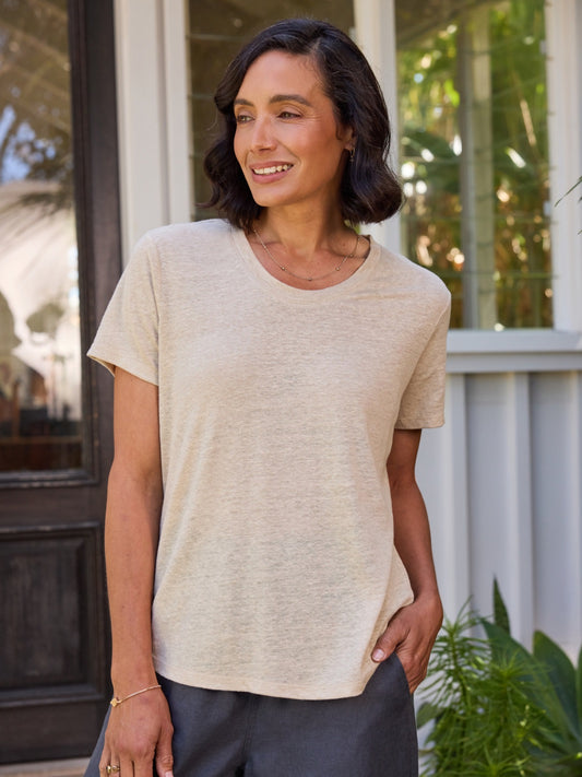 Clovelly French Linen T-Shirt Stone