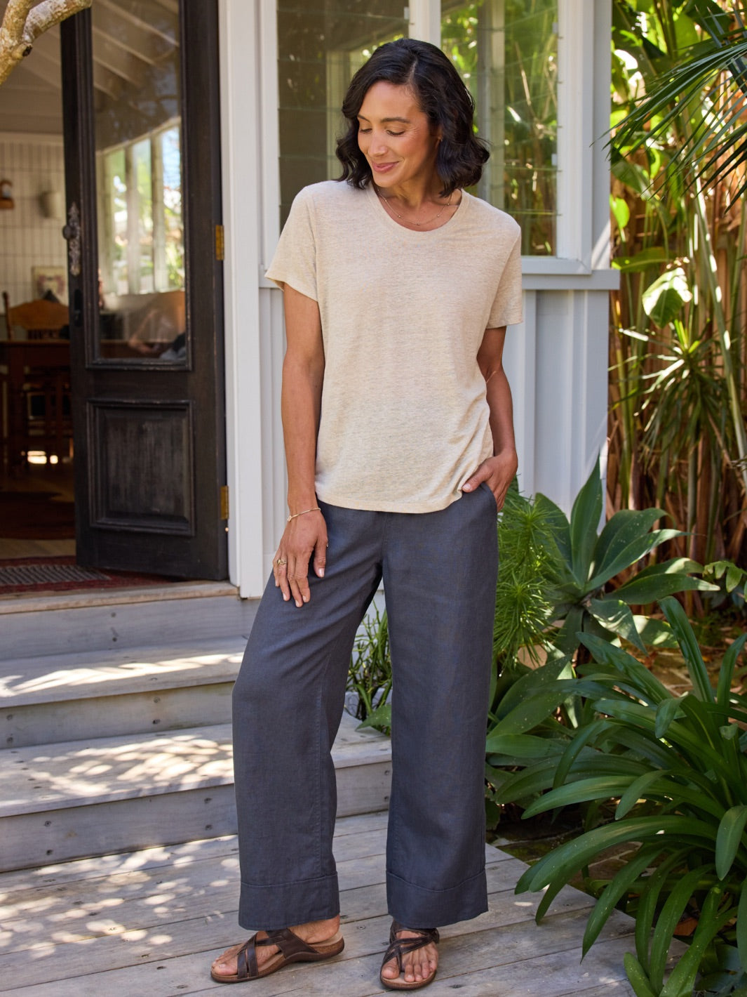 Clovelly French Linen T-Shirt Stone