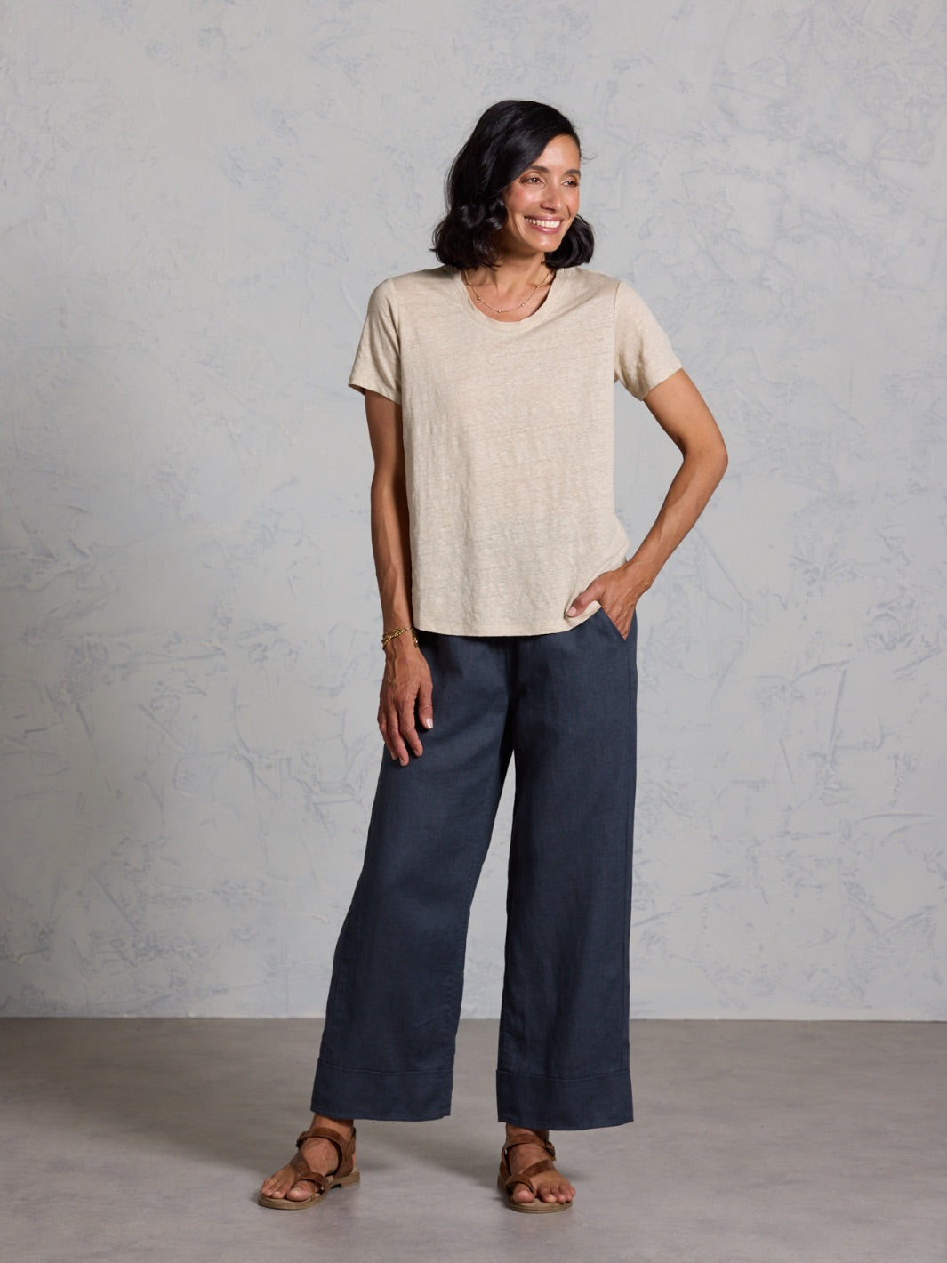 Clovelly French Linen T-Shirt Stone