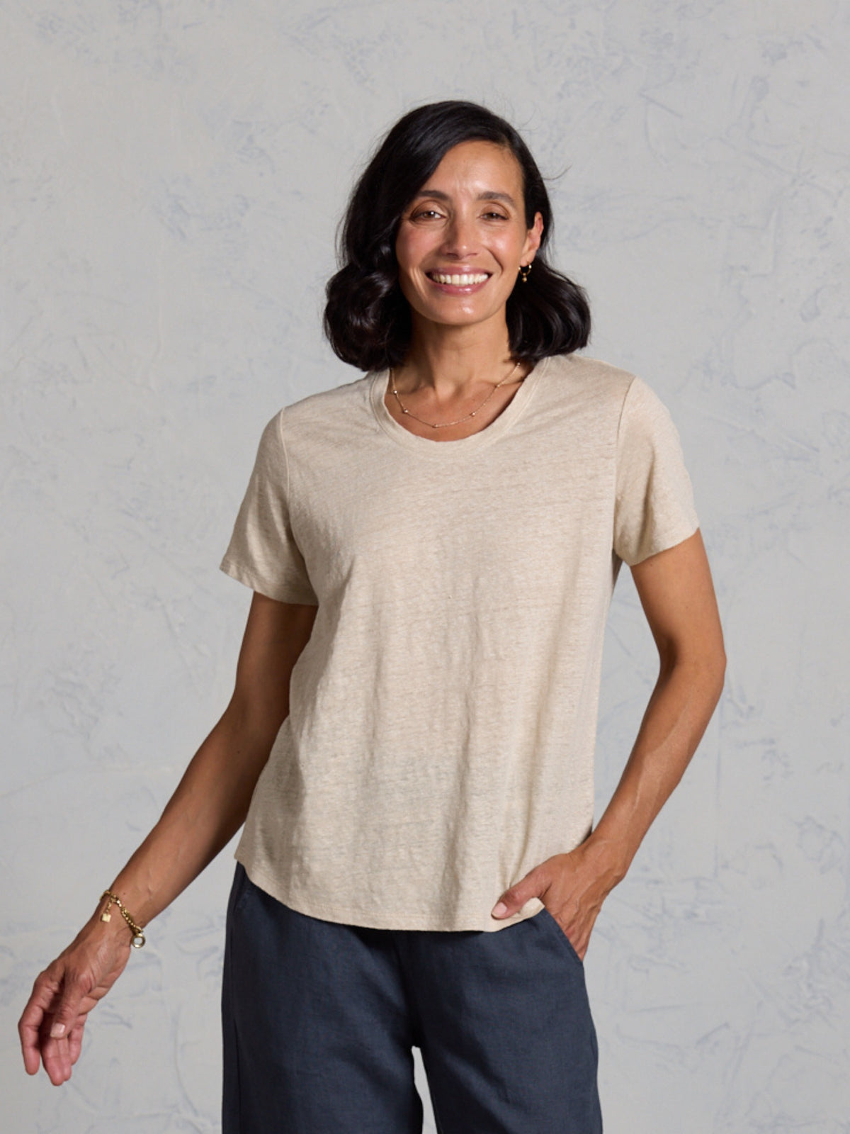 Clovelly French Linen T-Shirt Stone