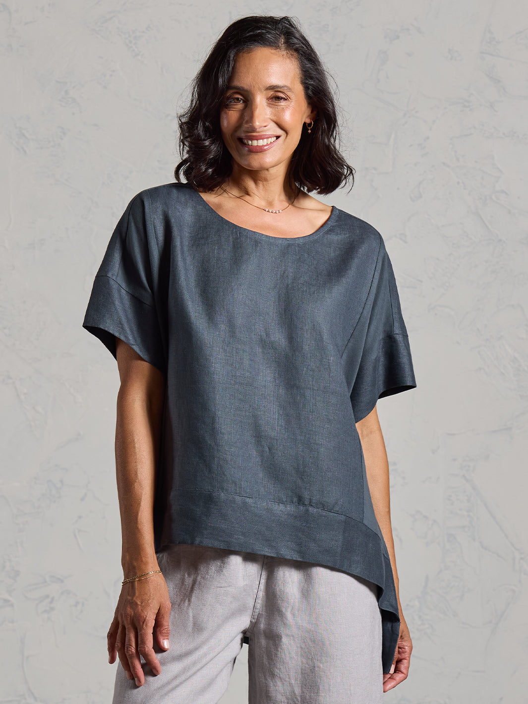 Costa French Linen and Cotton Top Charcoal