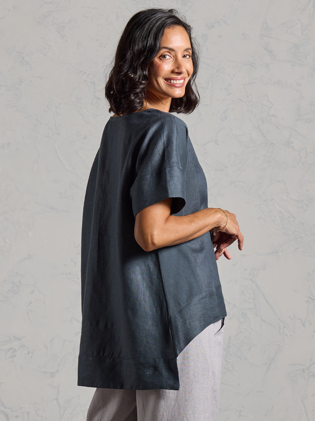 Costa French Linen and Cotton Top Charcoal