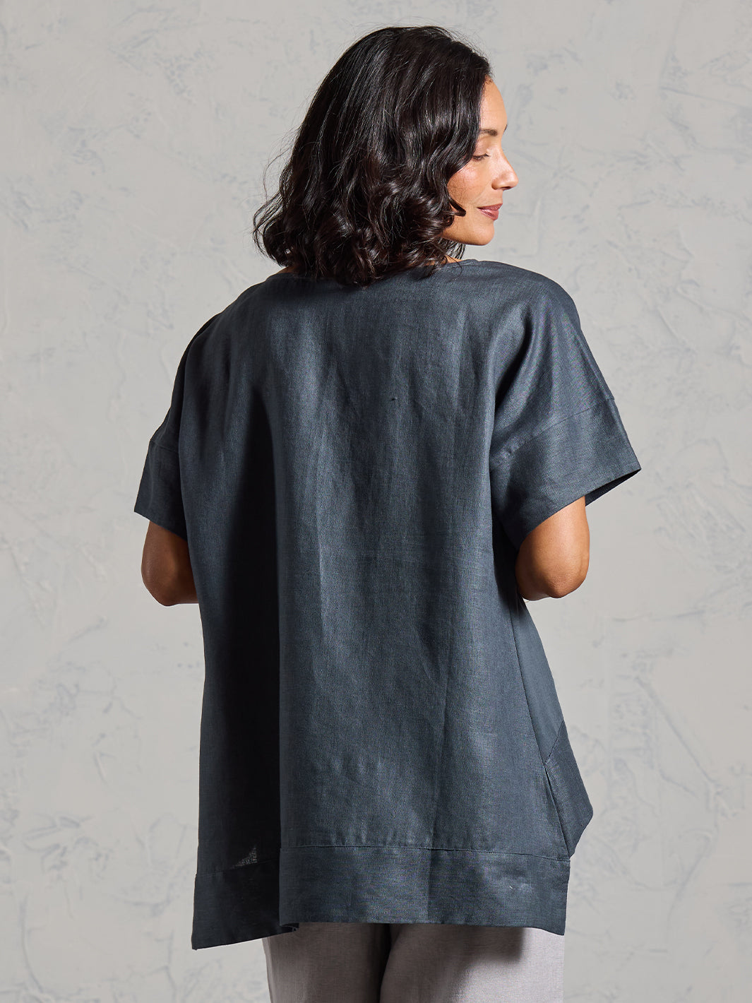 Costa French Linen and Cotton Top Charcoal