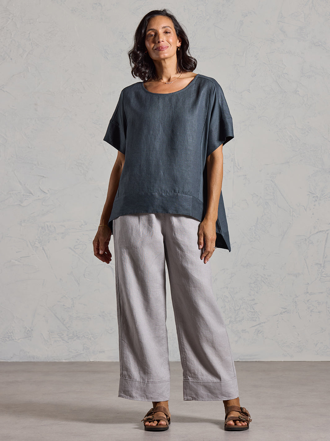 Costa French Linen and Cotton Top Charcoal