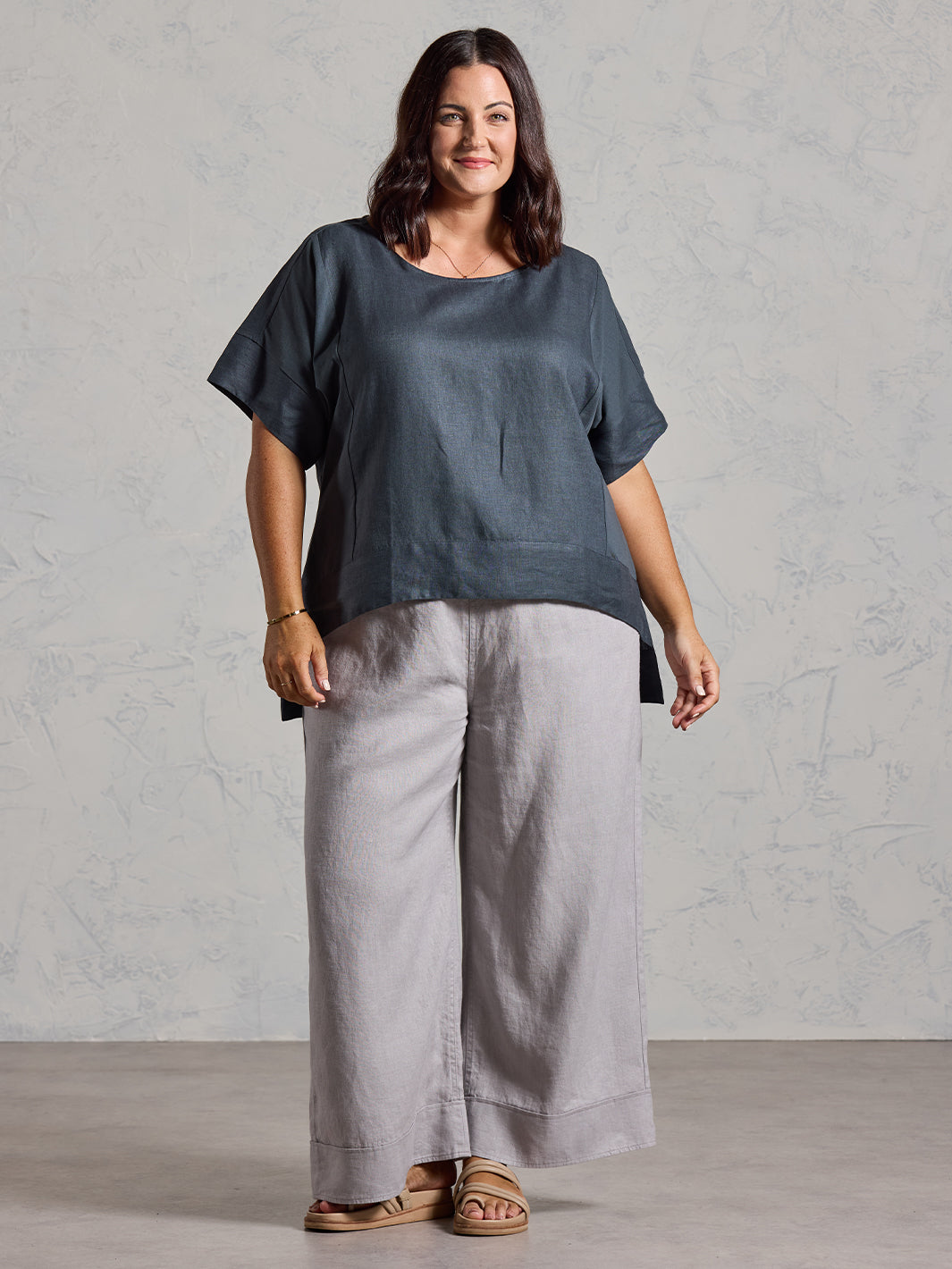 Costa French Linen and Cotton Top Charcoal
