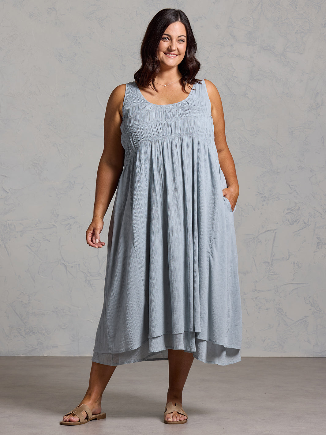 Del Monte Midi Cotton Dress Slate Blue
