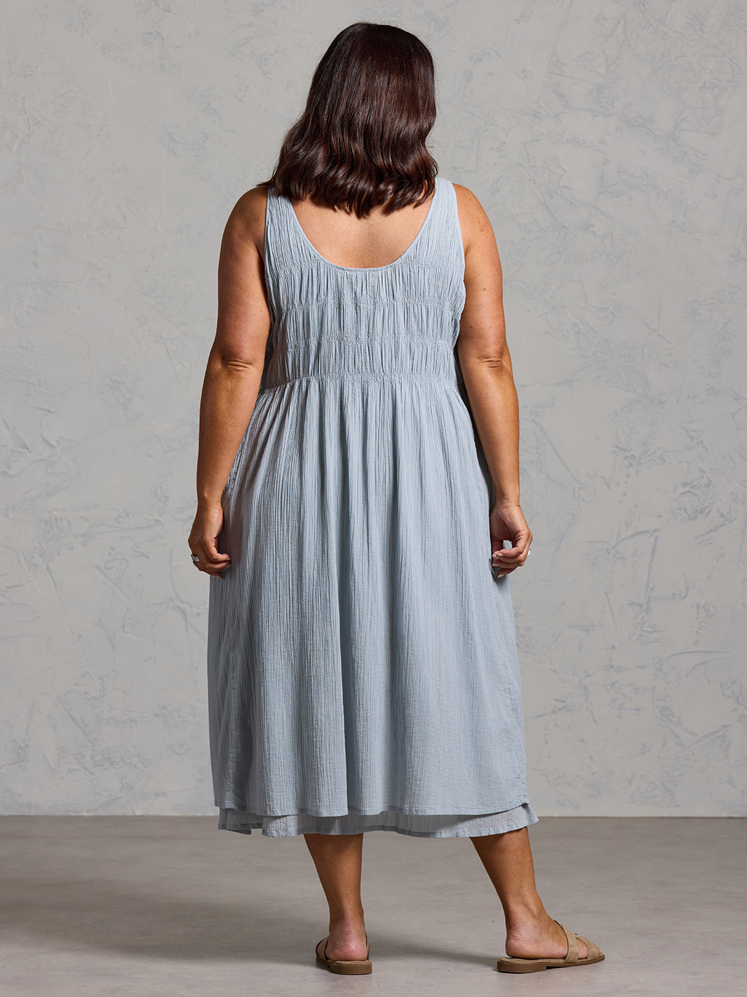 Del Monte Midi Cotton Dress Slate Blue