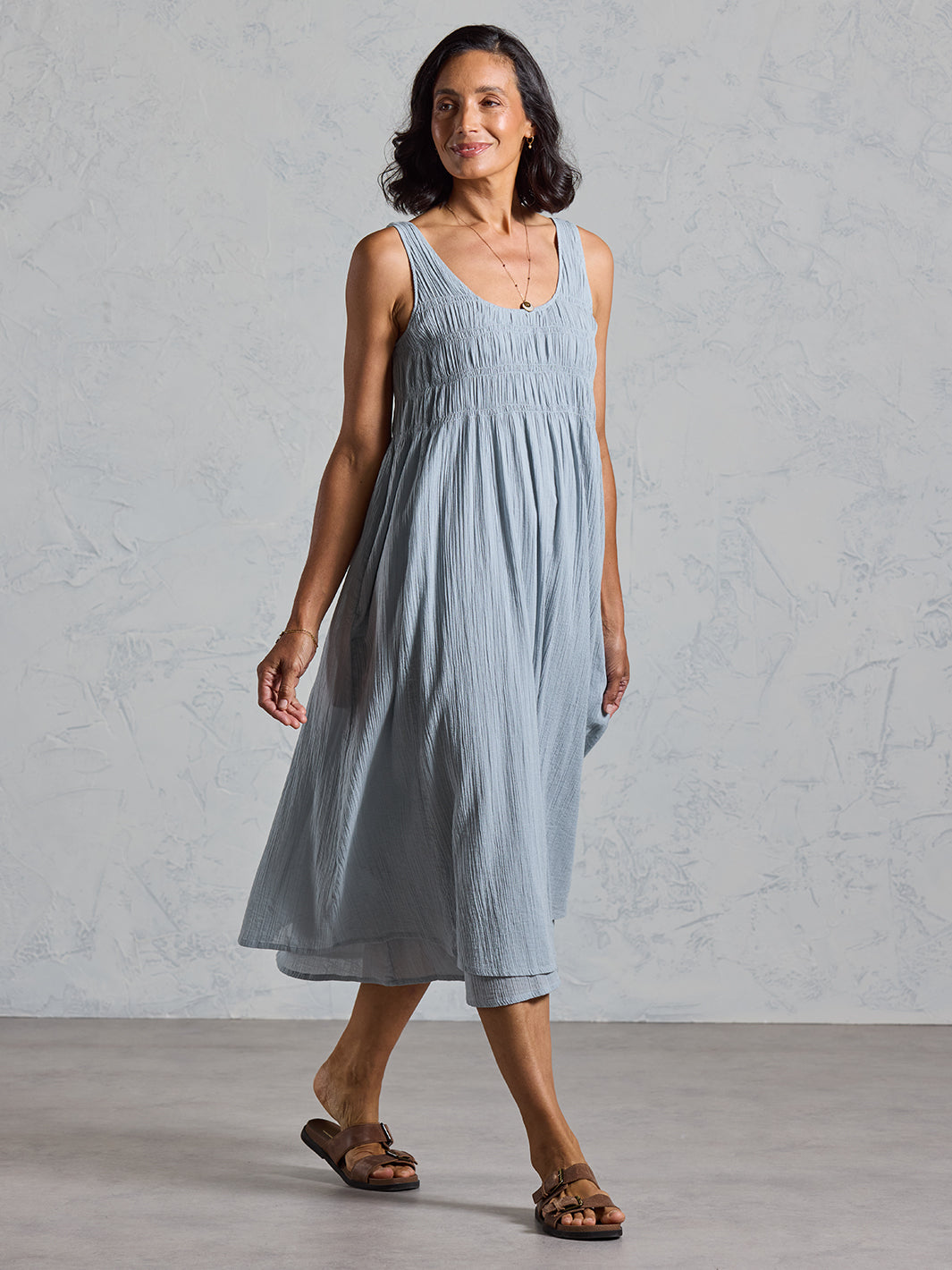 Del Monte Midi Cotton Dress Slate Blue