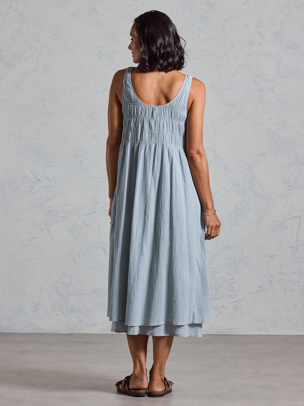 Del Monte Midi Cotton Dress Slate Blue