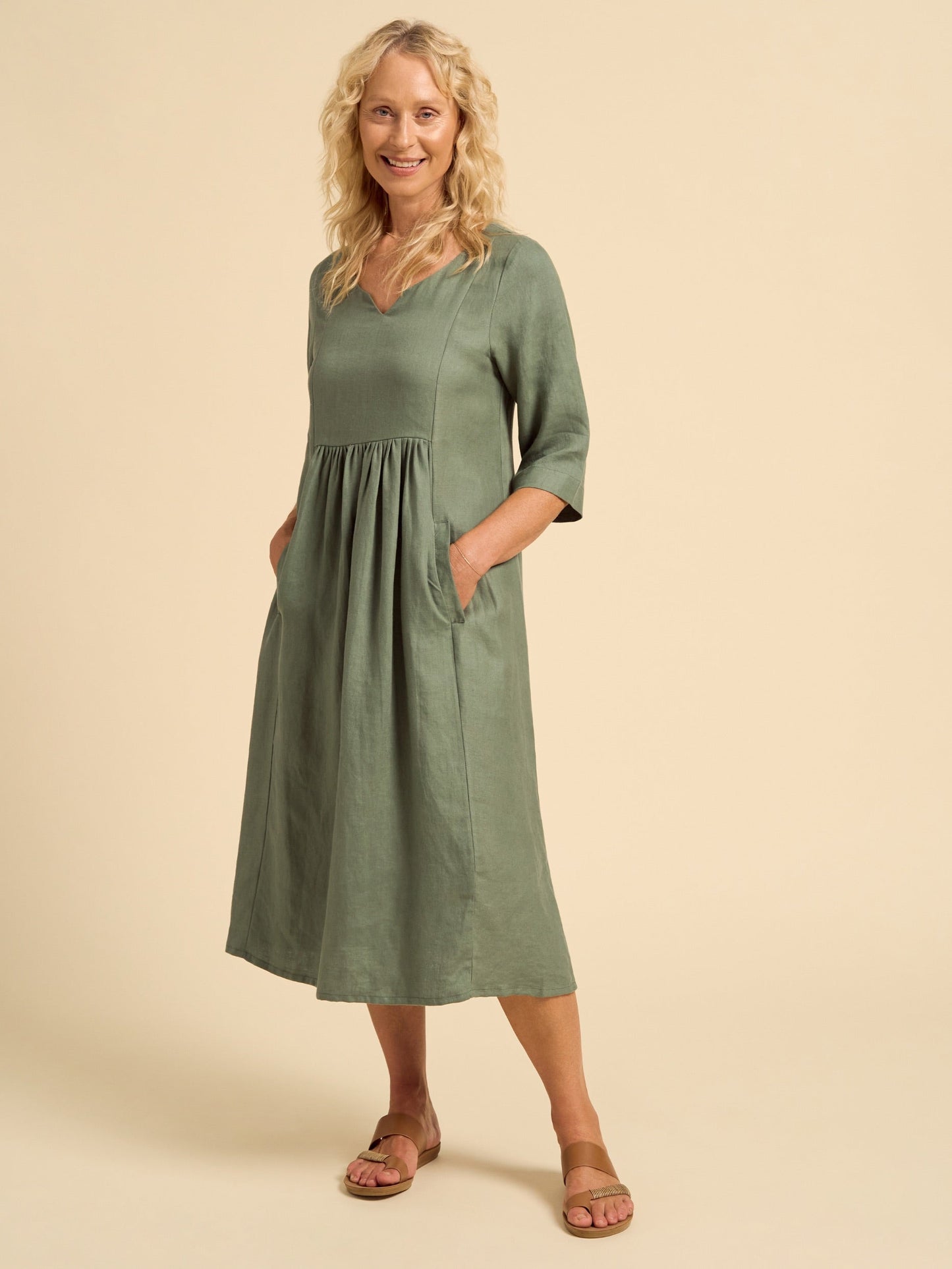 Frankie Linen Midi Dress Olive