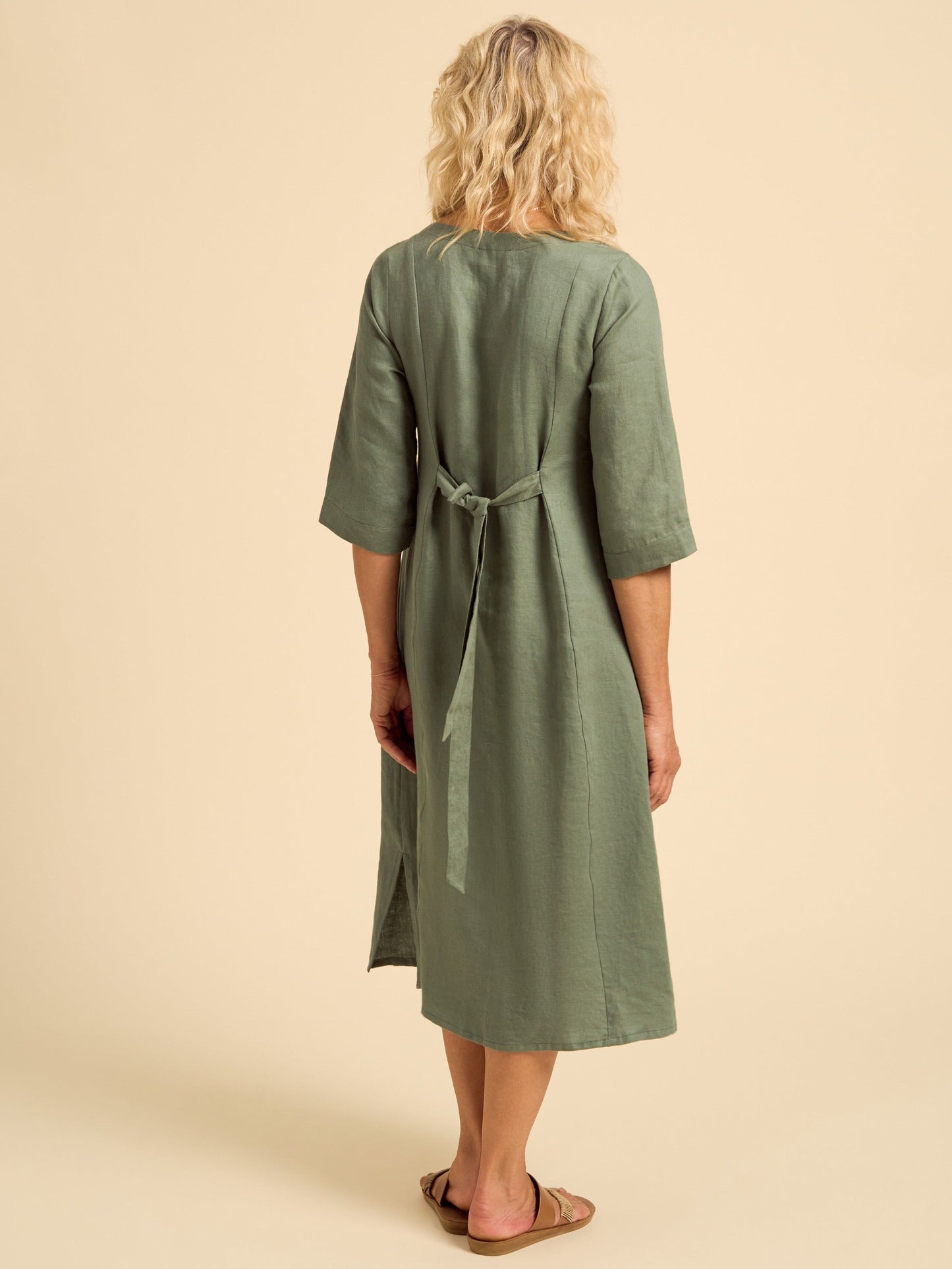 Frankie Linen Midi Dress Olive