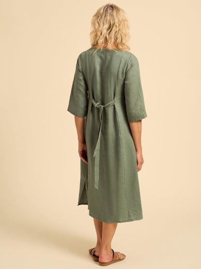 Frankie Linen Midi Dress Olive