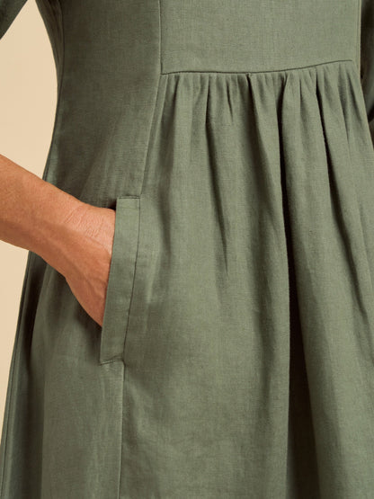 Frankie Linen Midi Dress Olive