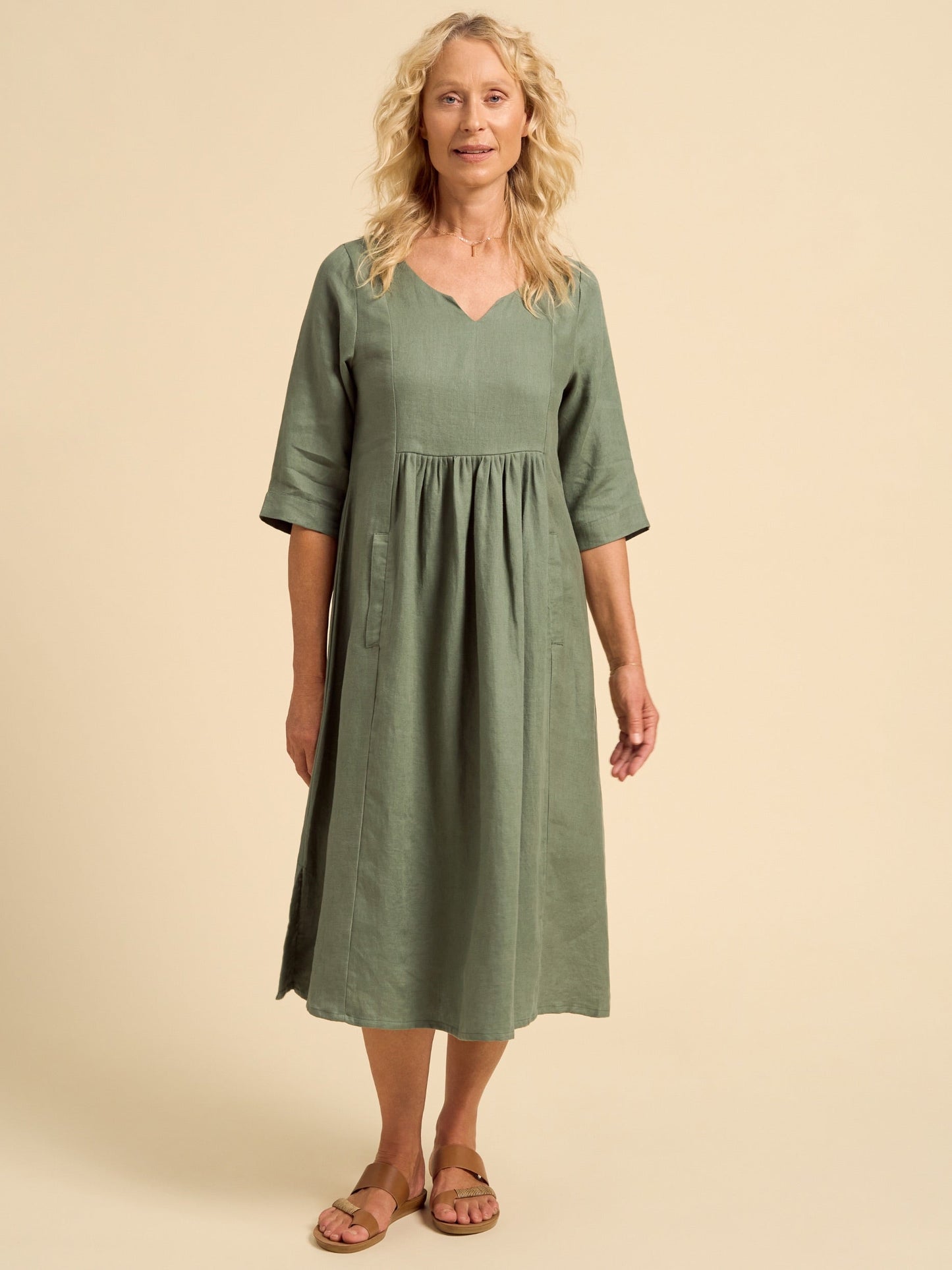 Frankie Linen Midi Dress Olive