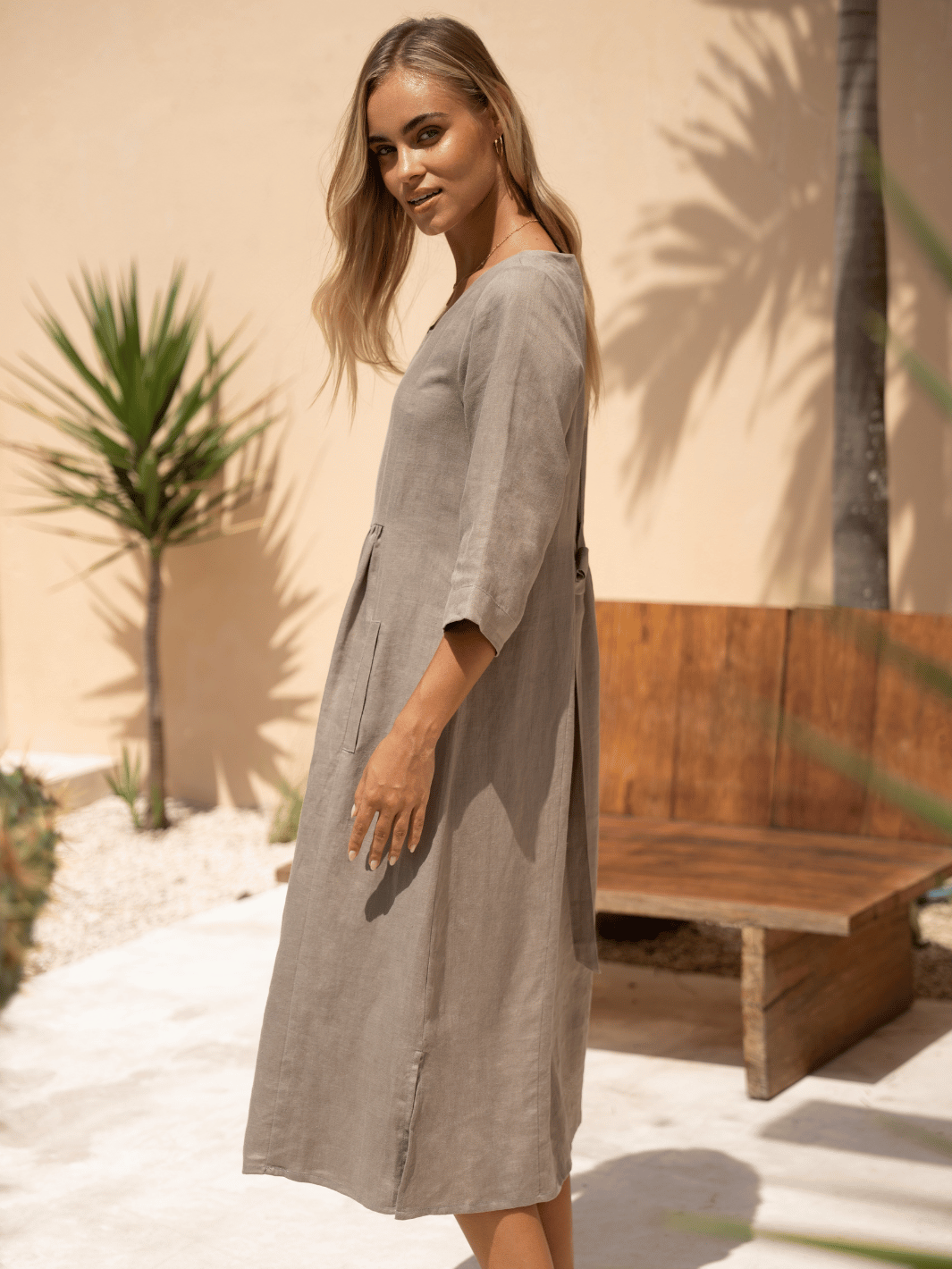 Frankie Linen Midi Dress Taupe