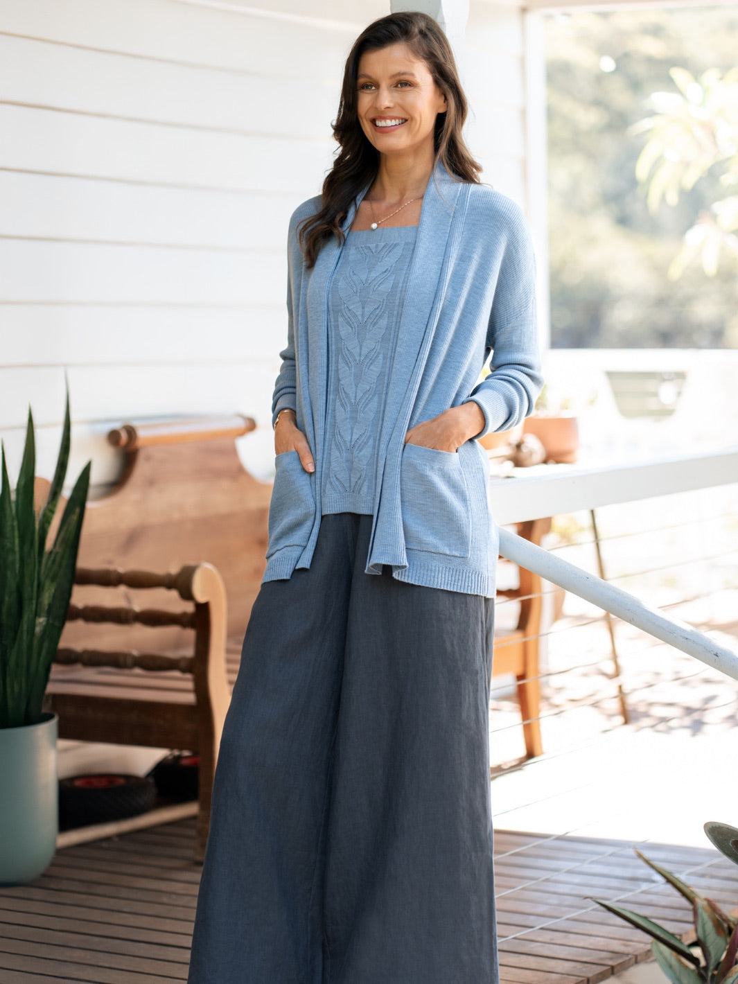 Harbour Merino Wool Knit Cardigan Sea Blue