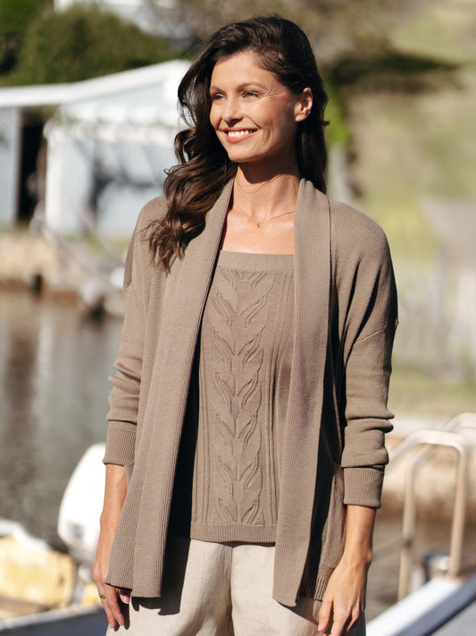 Harbour Merino Wool Knit Cardigan Elm