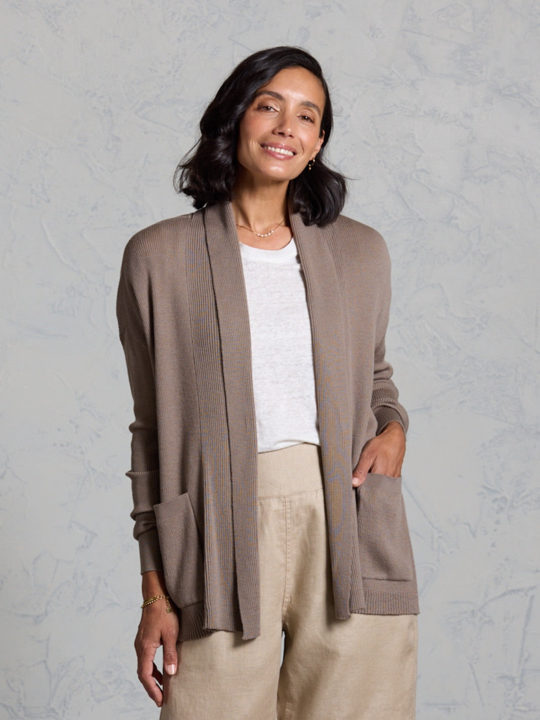 Harbour Merino Wool Knit Cardigan Elm